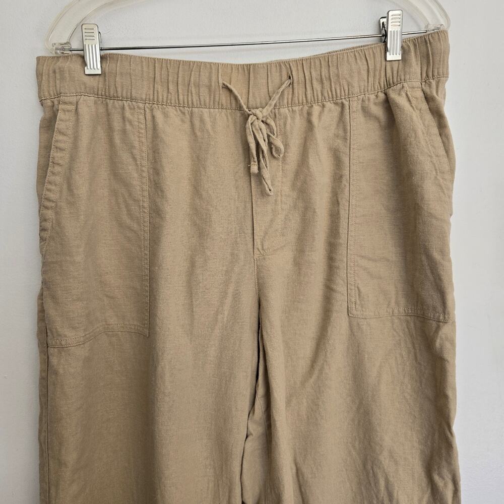 Gap Women Linen Blend Pants Coastal Summer Wide Leg Vacation Pockets Tan Large - Picture 3 of 11